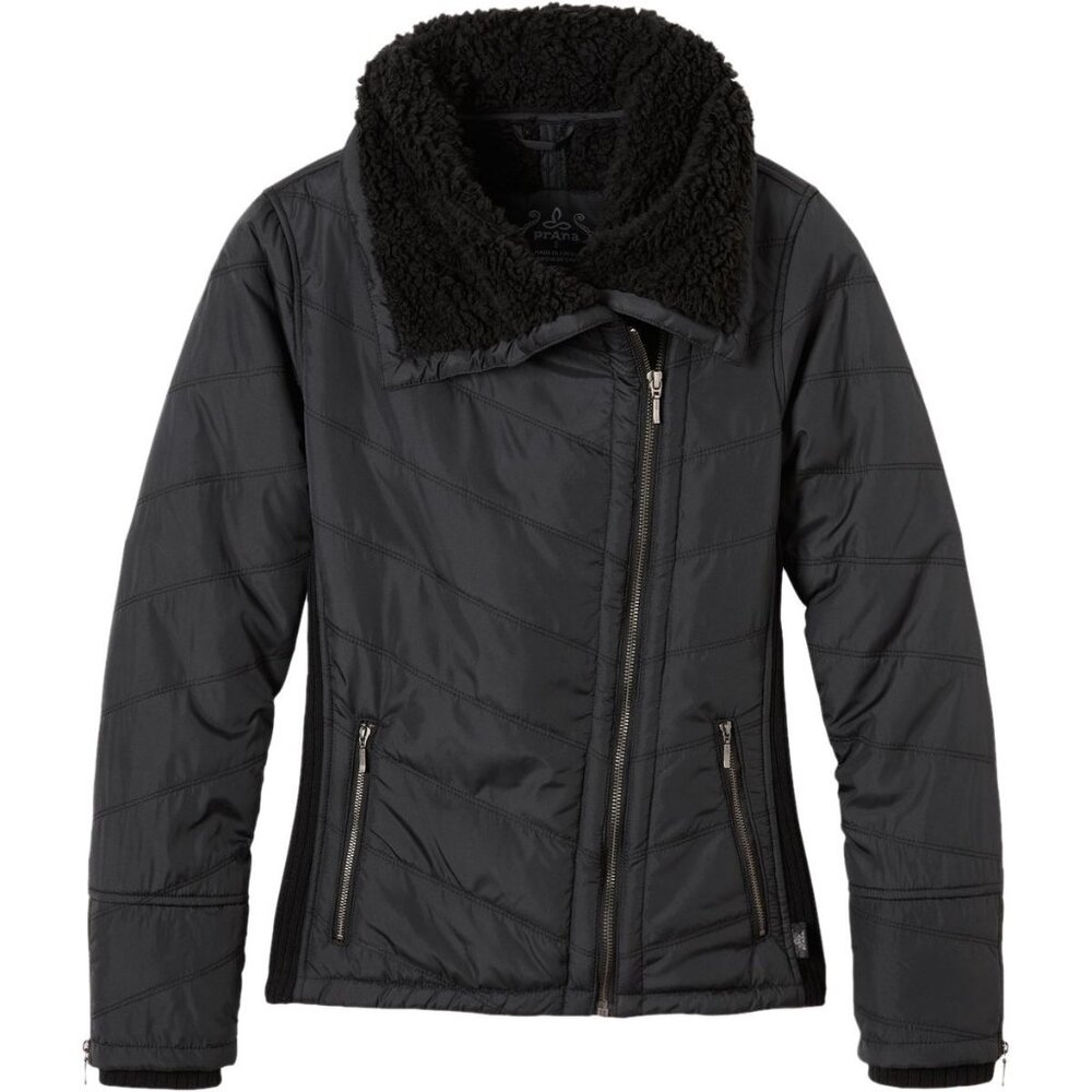 Prana Diva Esla Sherpa Lined Moto Jacket XS Black Water Repellent EUC